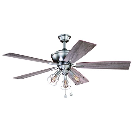 Vaxcel Clybourn Farmhouse Industrial 52 inch Satin Nickel Ceiling Fan with Wire Cage LED Light Kit F0054